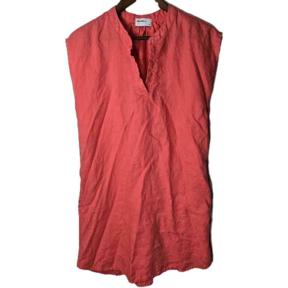 Allen Allen Pink Linen Sheath Dress Beach Artsy Boho Pockets Med